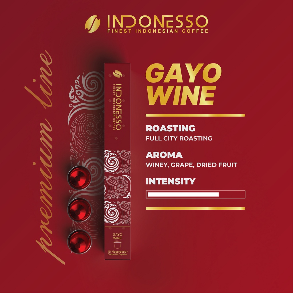 

Indonesso Premium Aceh Gayo Wine Coffee Capsules Compatible with Nespresso Machines / Kapsul Kopi