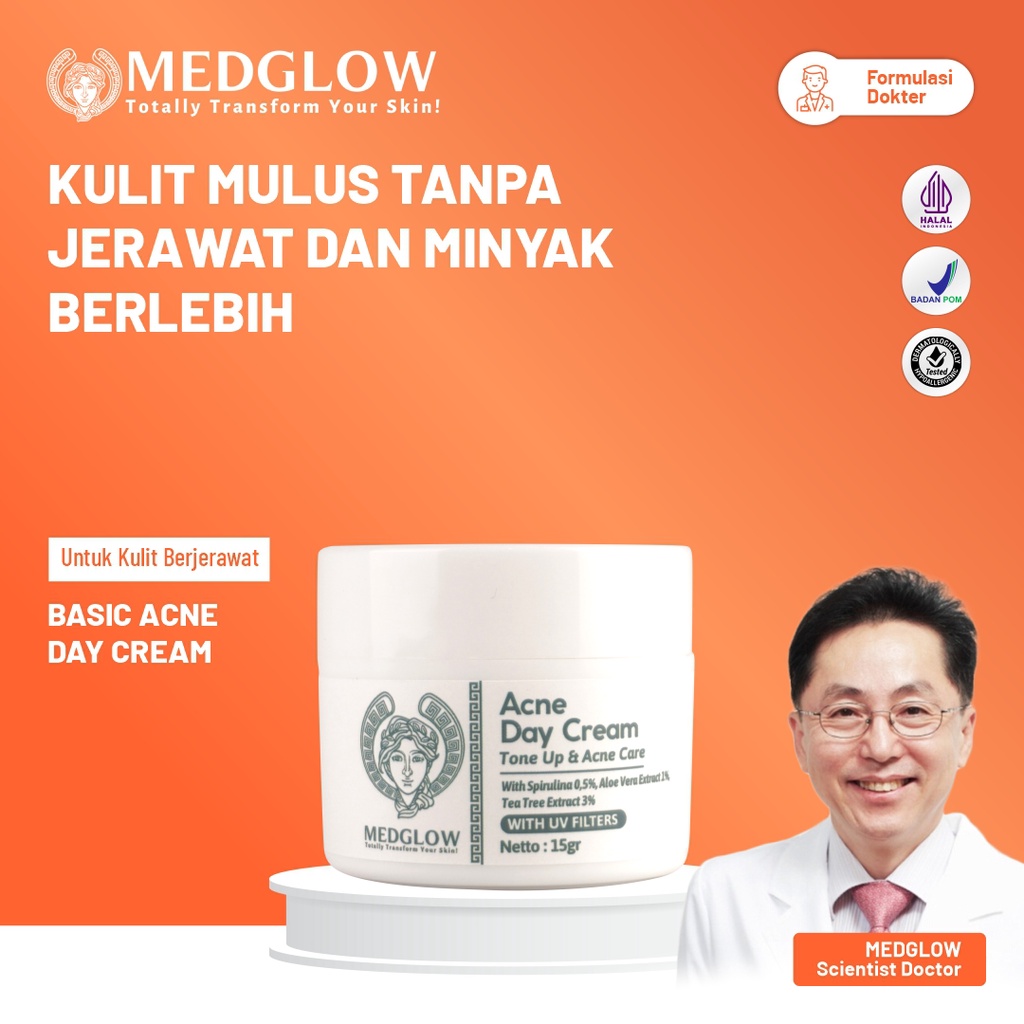 𝐌𝐄𝐃𝐆𝐋𝐎𝐖 𝐂𝐋𝐈𝐍𝐈𝐂 Basic Acne Day Cream SPF 30 | Skincare Krim Pagi Anti Jerawat Komedo Berminyak Dokter