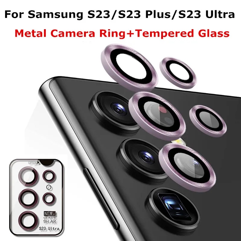 METAL RING TEMPERED GLASS Camera Pelindung anti gores Kamera Samsung S23 ULTRA S23 plus s23