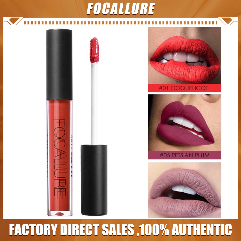 FOCALLURE Kosmetik Waterproof Lip Gloss Matte Lip Makeup Lasting Glossy Lipgloss Perawatan Bibir Pelembab Make Up FA24