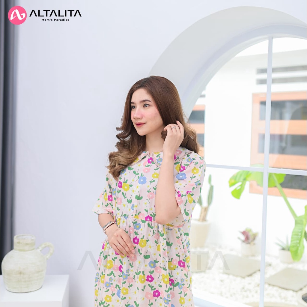 Altalita - Daster Kerah Renda Cantik Wanita Busui Lengan Pendek Bahan Rayon Premium Panjang Semata Kaki Remaja Motif Kekinian Jumbo LD 120