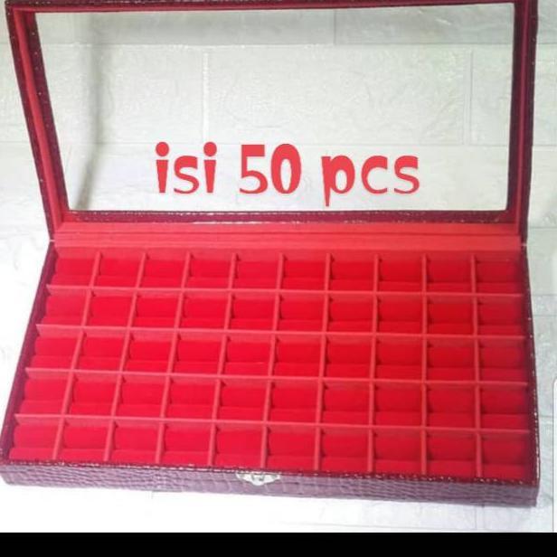 CHEKOUT Kotak cincin batu akik isi 50 pcs tutup kaca super mewah