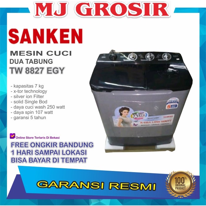 MESIN CUCI SANKEN TW 8827 8KG 2 TABUNG TW8827 8KG X-TOR