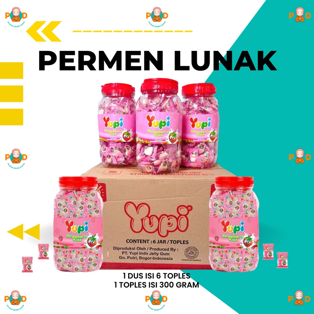 

PERMEN LUNAK YUPI STRAWBERRY KISS JAR 300 GRAM / JELLY GUMMY