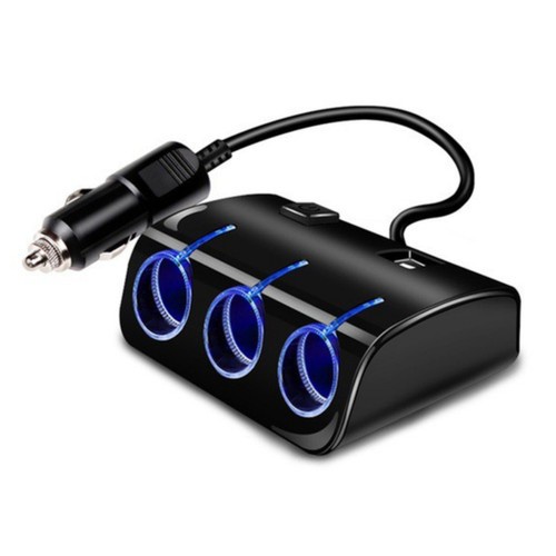 Trend-3 Way Hitam Car Lighter Splitter Dual USB Charger DC 12V/24