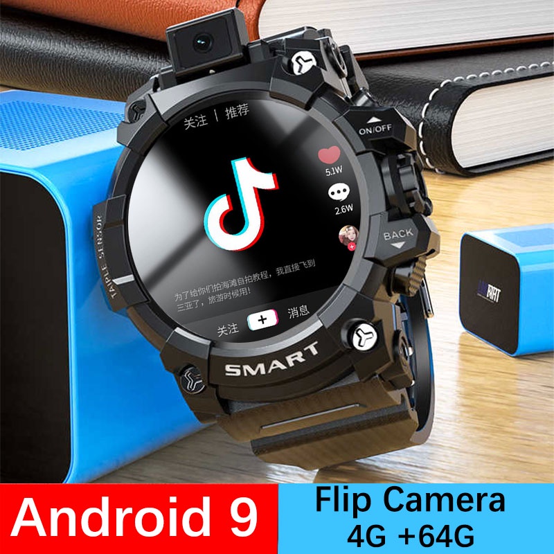 2023 Baru 4G Net Flip Kamera 13MP Smart Watch Android OS 9 Pria Gps Smartwatch 64G ROM 1030MAh Wifi