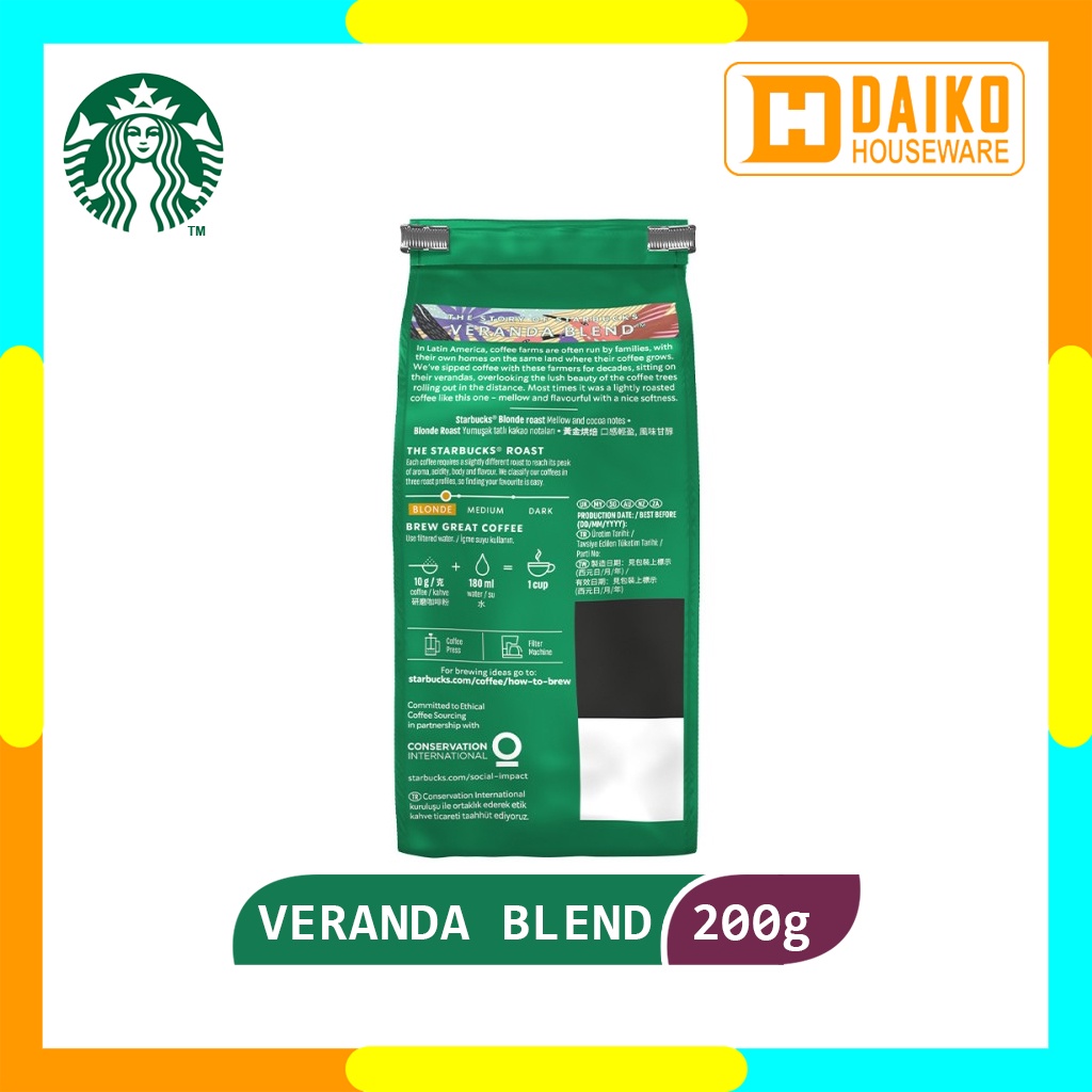 Kopi Bubuk Starbucks Veranda Blend Blonde Roast Coffee Sachet Bag 200 gr