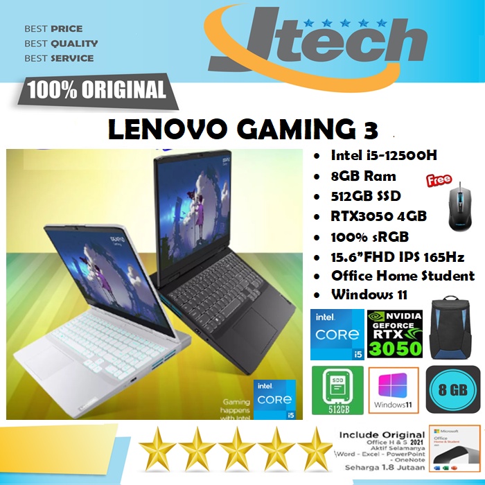 LENOVO IDEAPAD GAMING 3i - i5-12500H - 8GB - 512GB SSD - RTX3050 4GB - 15.6&quot;FHD IPS 144Hz - WIN11 - OFFICE HOME STUDENT