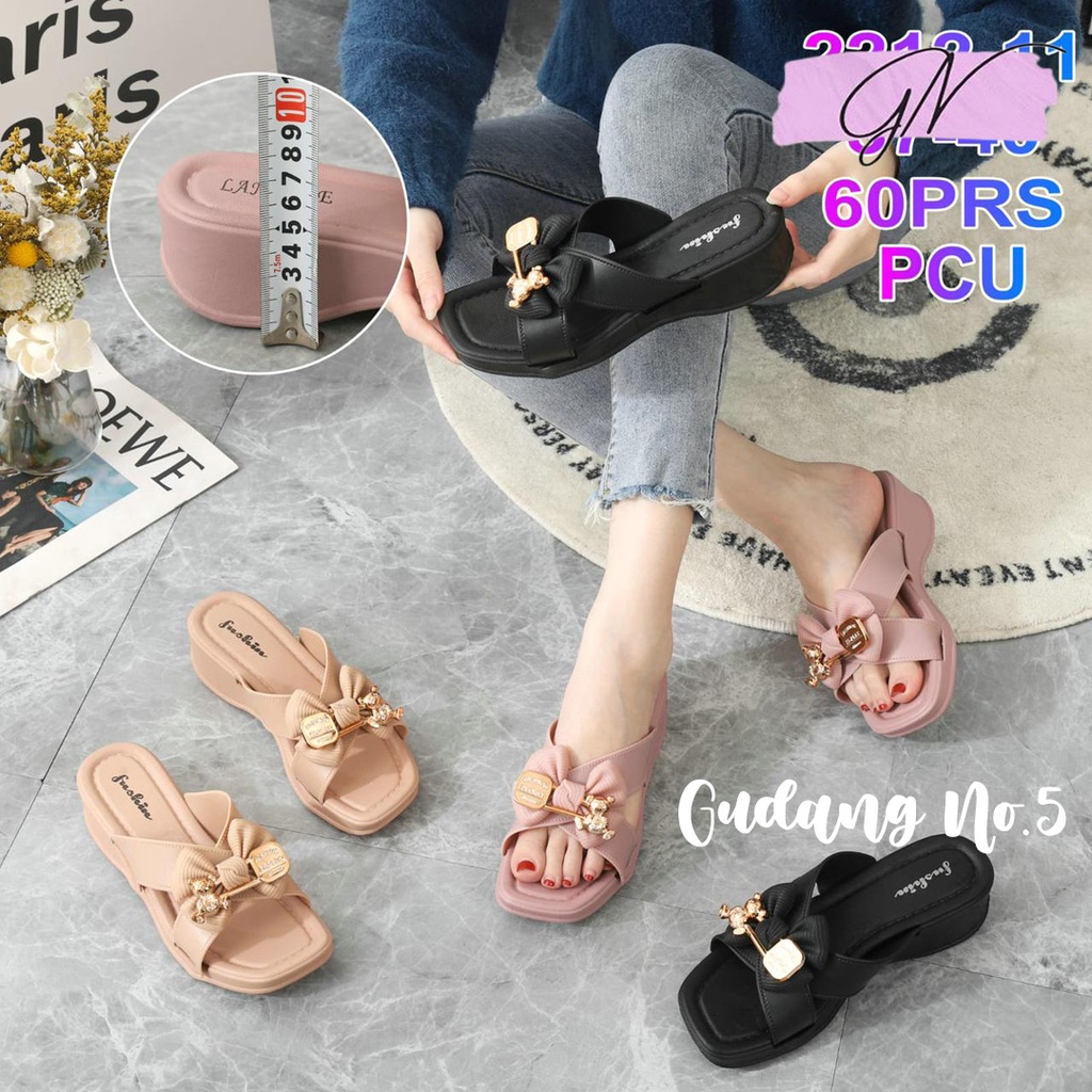 GN-2212-11 Sandal Selop Jelly Wedges Model Pita Fashion Wanita Import Fashion PCU