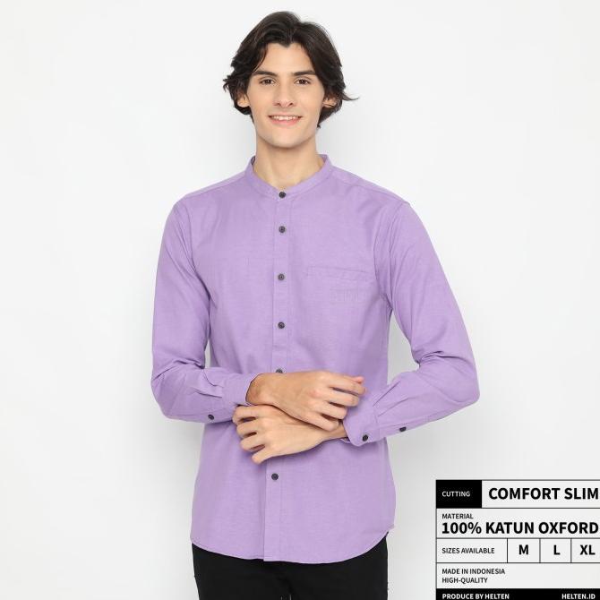 TERLARIS Kemeja Kerah Koko Pria Helten Lengan Panjang Warna Ungu Lilac /BAJU KOKO PRIA/BAJU KOKO DEW