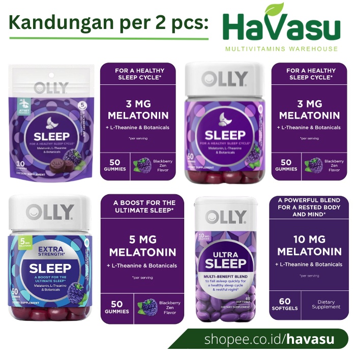 OLLY Sleep Aid Melatonin Gummies 3mg Extra Strength 5mg &amp; Ultra Softgels 10mg