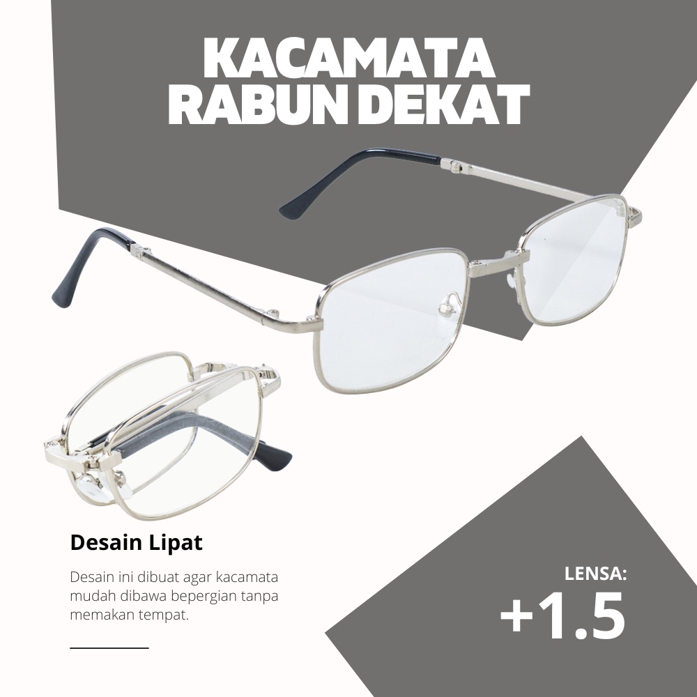 Kacamata Baca Rabun Dekat Folding Reading Glasses Anti Blue Light +1.5 - RGS30 - Silver