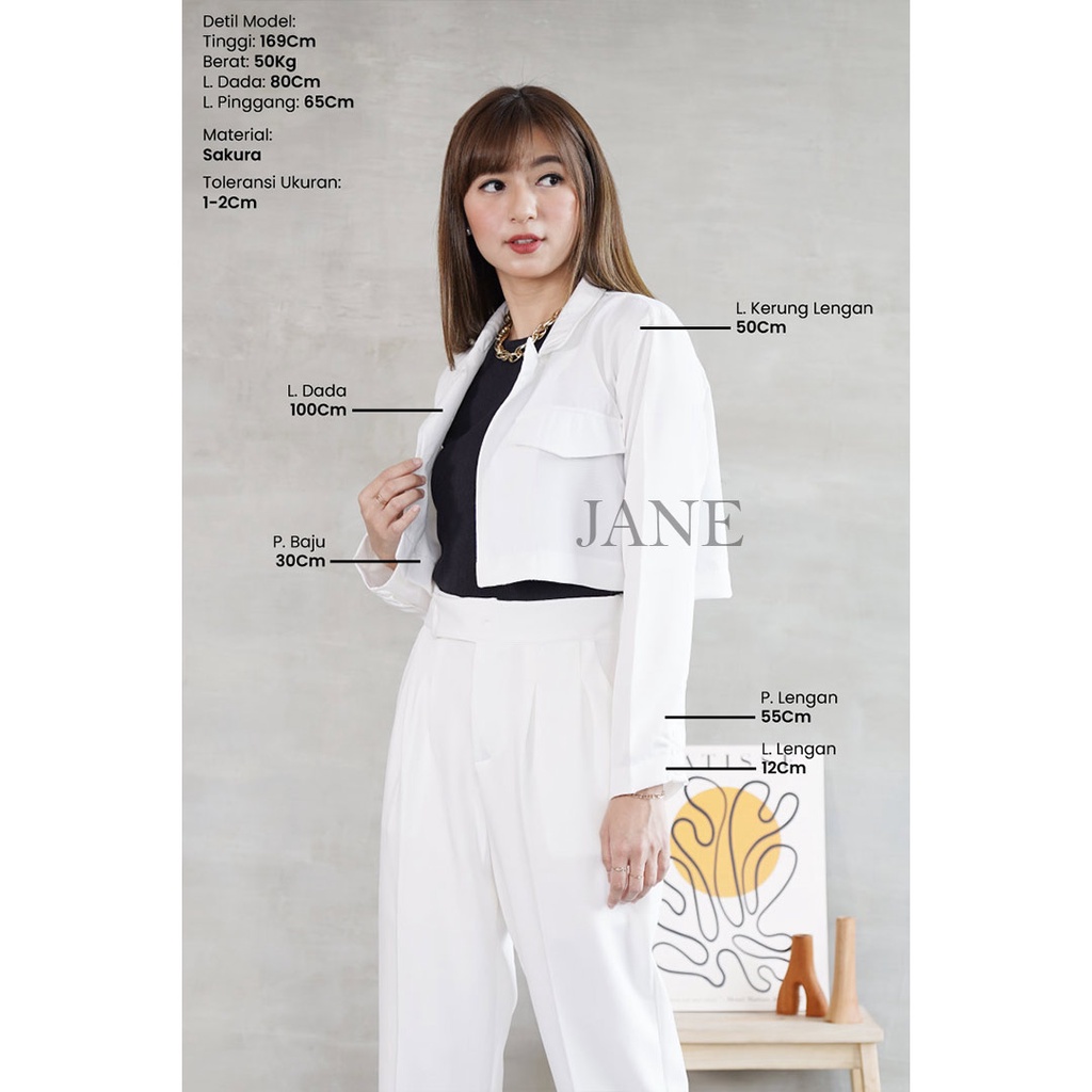 JANE COLLECTION || Outer Wanita Hitam Blazer Lengan Panjang Putih Luaran Atasan Crop Top Cream Khaki Polos - Levi Crop Blazer