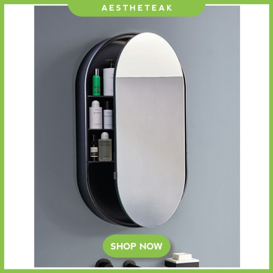 CERMIN DINDING WASTAFEL / KABINET RAK KACA CERMIN KAMAR MANDI OVAL