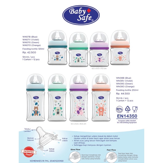 Baby Safe Babysafe Wide Neck Bottle 150ml 260ml Botol Susu Anak Bayi WN001 WN002 WN04 WN05 WN07 WN08 WN30 Babysafe