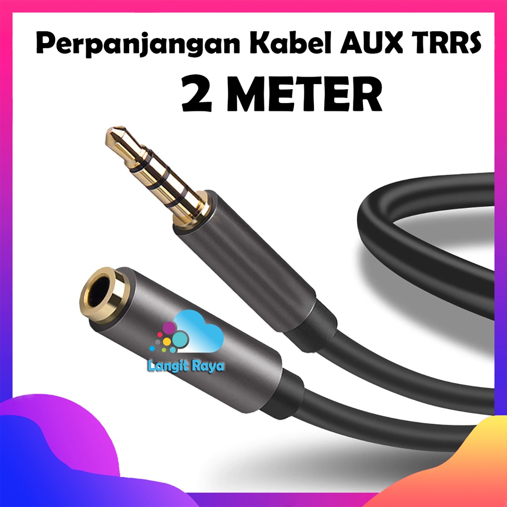 Kabel Perpanjangan Aux 2 Meter Audio Jack 3.5mm Sambungan 4 Pole Male To Female
