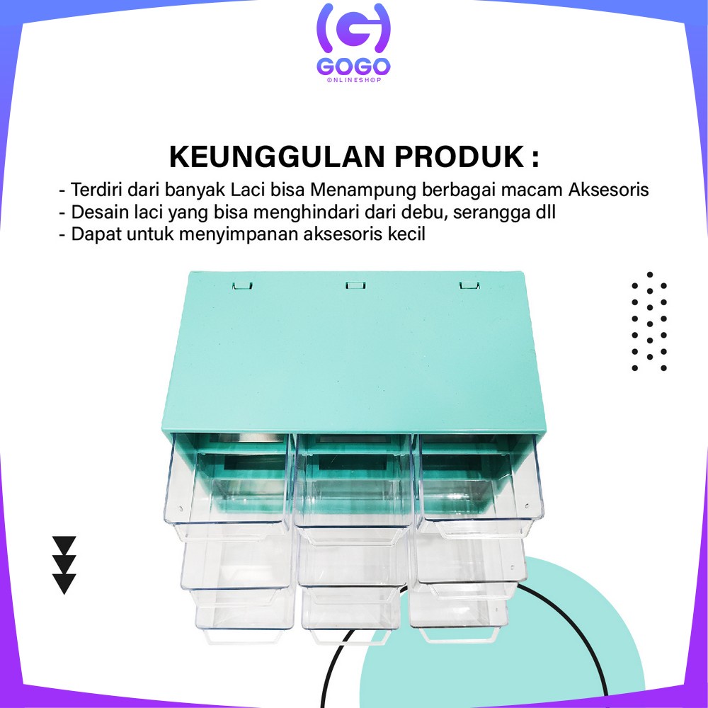 GOGO-C804 Kotak Laci Perhiasan kotak Aksesoris Mini 9 Sekat / Kotak Penyimpanan Serbaguna Laci Mini / Laci Aksesoris Storage Box Multifungsi