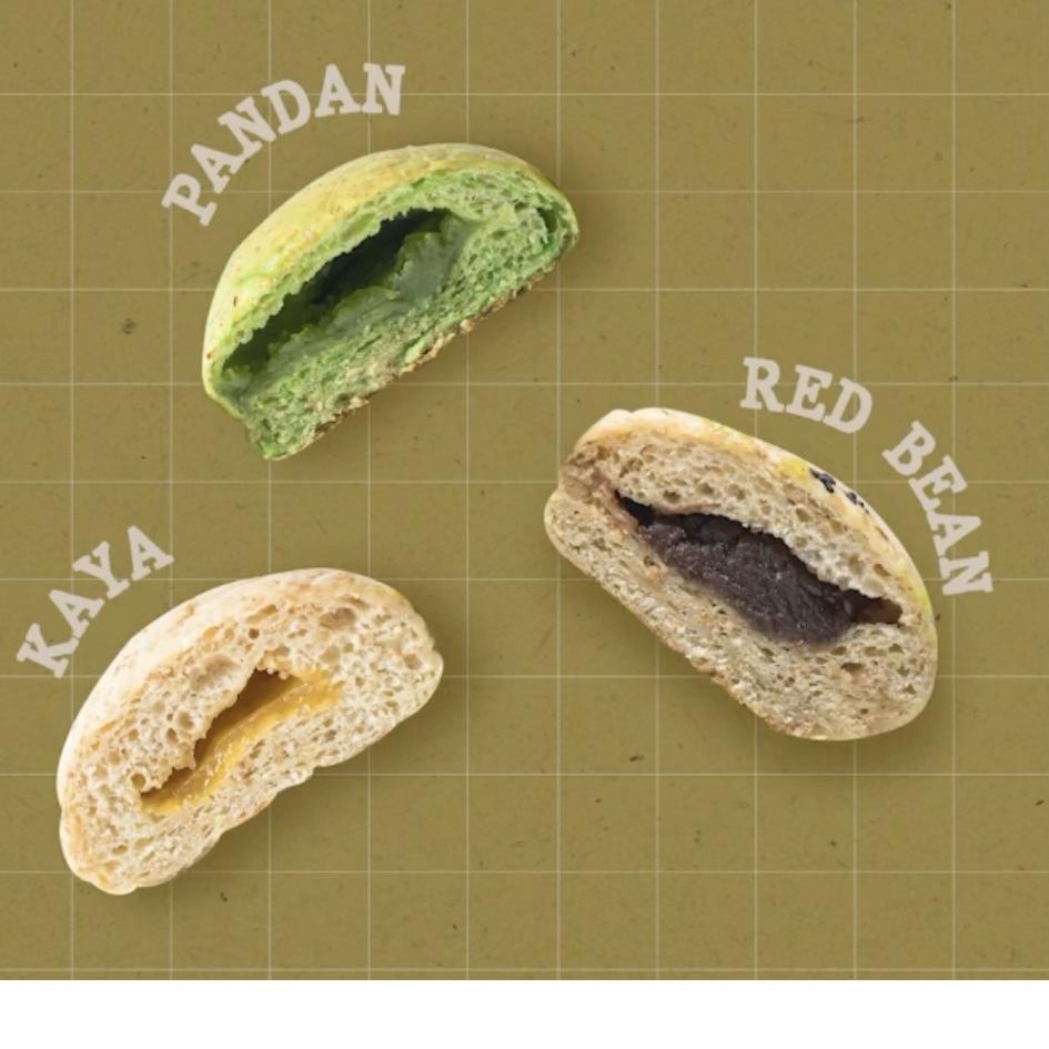 

➬ Bundle 3 pcs Vegan Bun Pandan, Red Bean & Kaya | NUDE BAKE Healthy Bread ♚