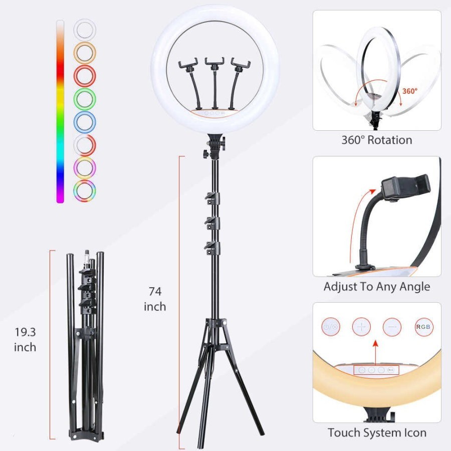 MIXIO 21INCH Ring Light RGB 56CM + Tripod 2M 3 Phone Holder + remot