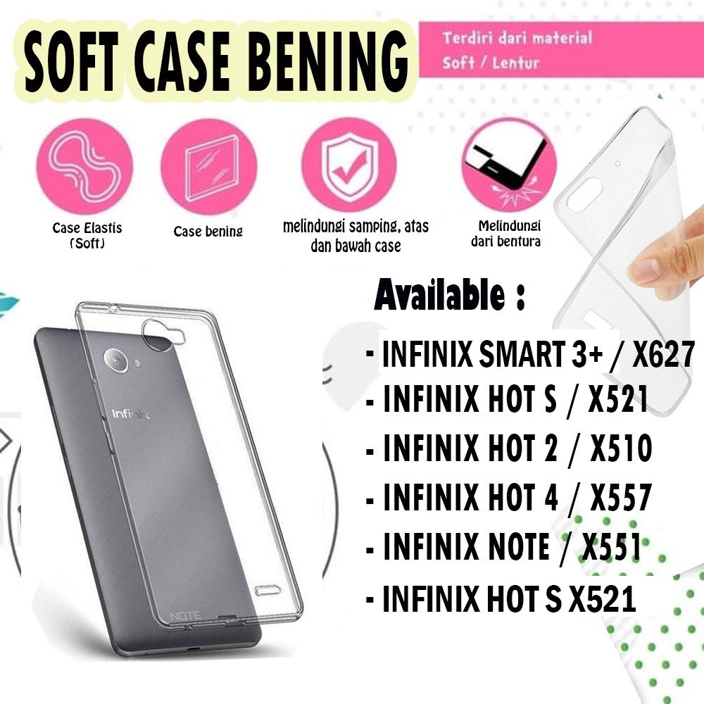 WARNA TRANSPARAN Ultrathin Silikon Case Casing INFINIX SMART 3+ X627/ HOT NOTE X551 /HOT 2 X510 / HOT S X521 /ZERO 3 X552/ MOTOROLA MOTO E3 POWER