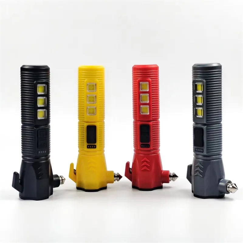 Senter led Pemecah Kaca 4 in 1 Multifungsi USB Rechargeable