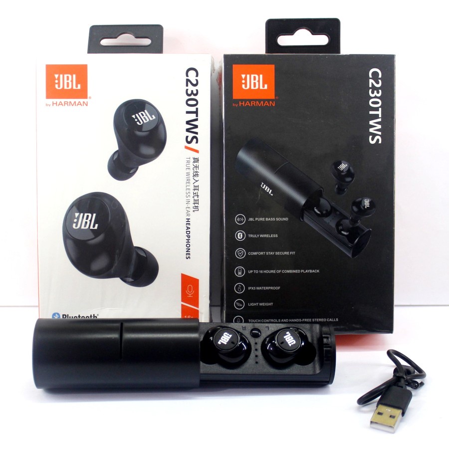 Headset Bluetooth JBL C230 TWS Sport Wireless 5.0 Super Bass Earphone JBL Touch