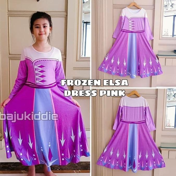 Frozen Elsa Pink Dress Anak Perempuan Gamis Lebaran Anna Kostum Putri