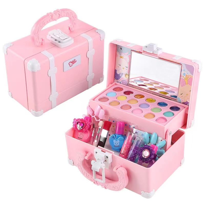32Pcs Mainan Kosmetik Kecantikan Anak Kasus Peralatan Kotak Make Up Set untuk Gadis Ulang Tahun Hadiah Set Riasan Mainan Anak Makeup