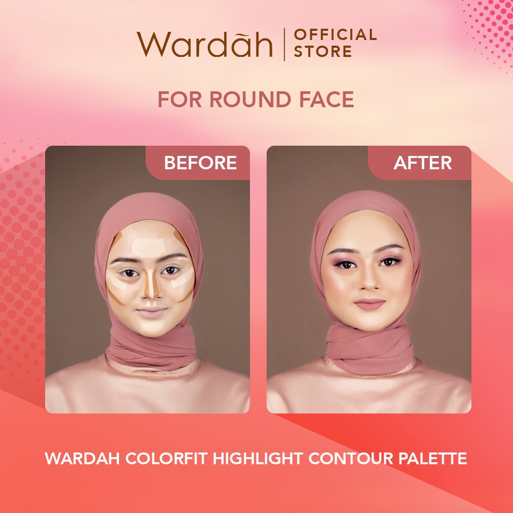 WARDAH Colorfit Highlight Contour Palette Indonesia / 3 IN 1 Highlighter Contur Concealer / Intense Blendable / Creamy Shimmer Natural Pigmented Look Savvy Soft Focus Halus Palet / 01 Light 02 Medium / Cosmetic Makeup Face Eye Makeup / Eyeshadow Series