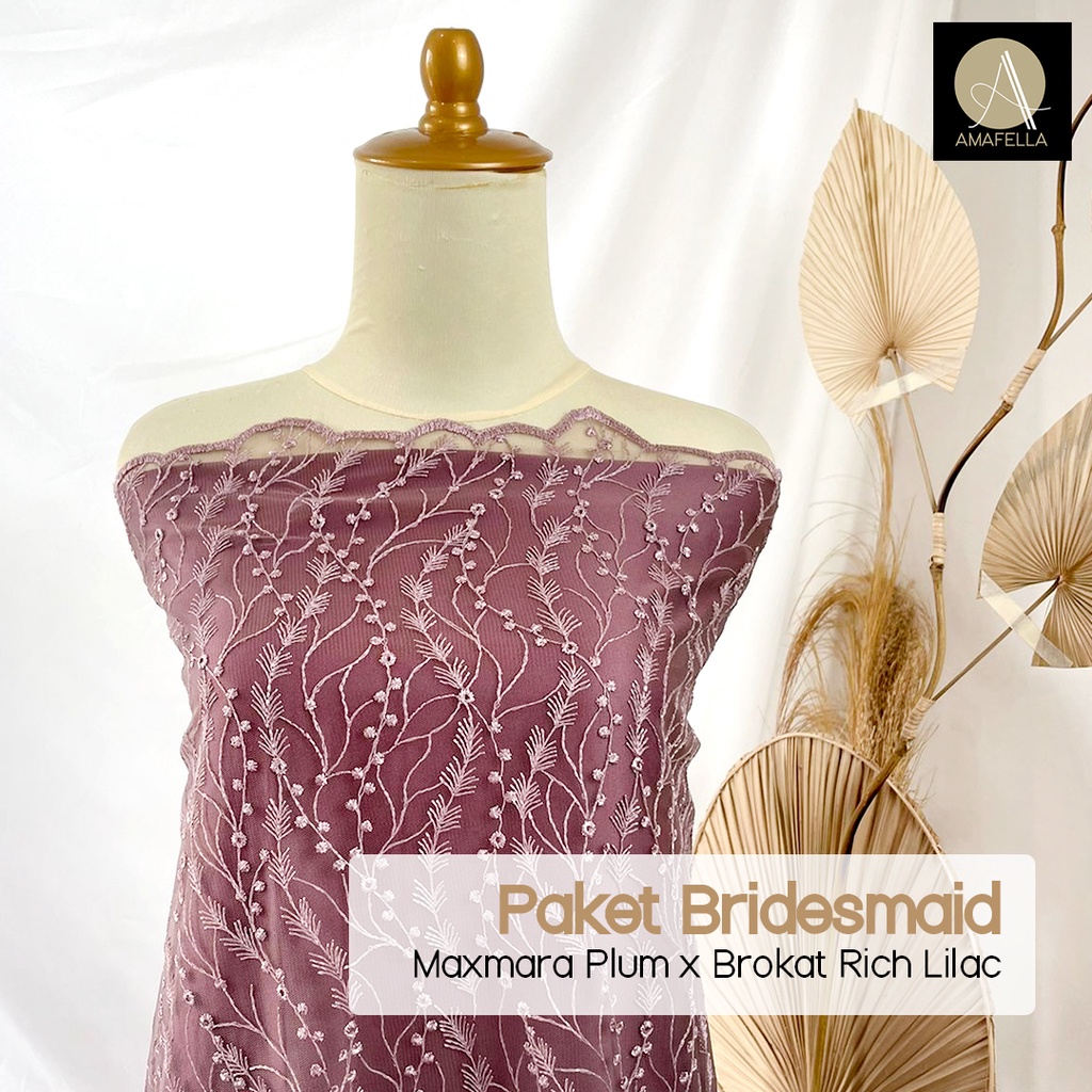 Paket Kain Bridesmaid Seragaman Lamaran Keluarga Lengkap Satin Kebaya Brokat Warna Plum