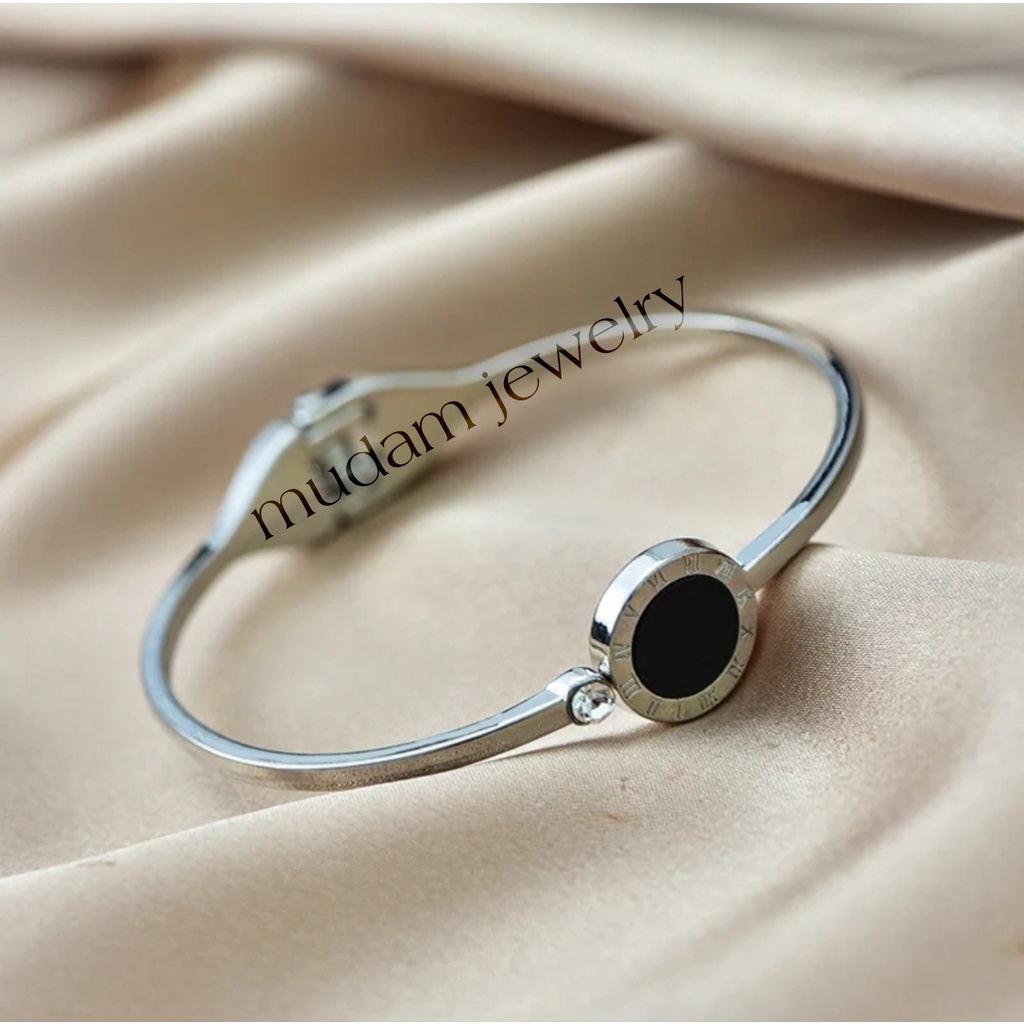 Gelang Bangle Angka Romawi Dengan Kristal Tersedia Warna Rose Gols, Gold dan Silver