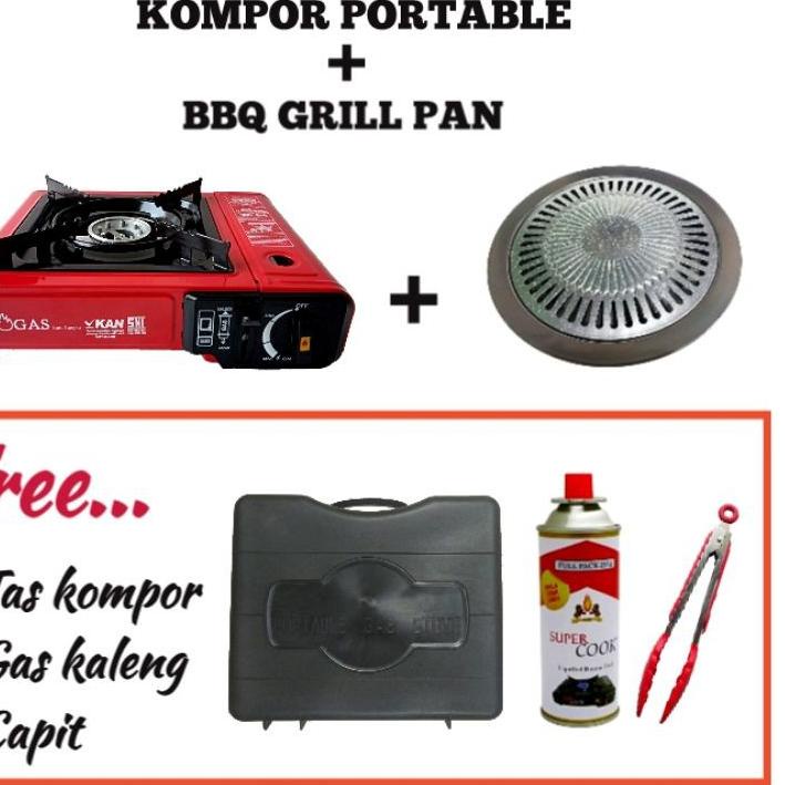 ➪ Paket Lengkap BBQ Set Kompor Portable Progas Tas + Grill Pan ➲