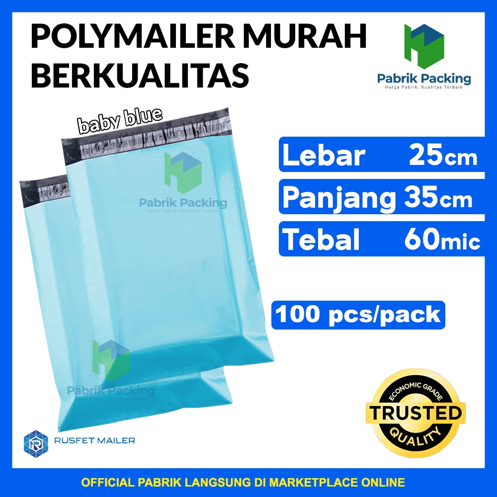 

Polymailer Ekonomis / Plastik Packing Online Shop Biru Muda Ekonomis Size 25x35cm Per Pack