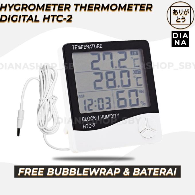 HYGROMETER TERMOMETER HTC-2 ALAT UKUR SUHU TEMPERATUR RUANGAN CLOCK