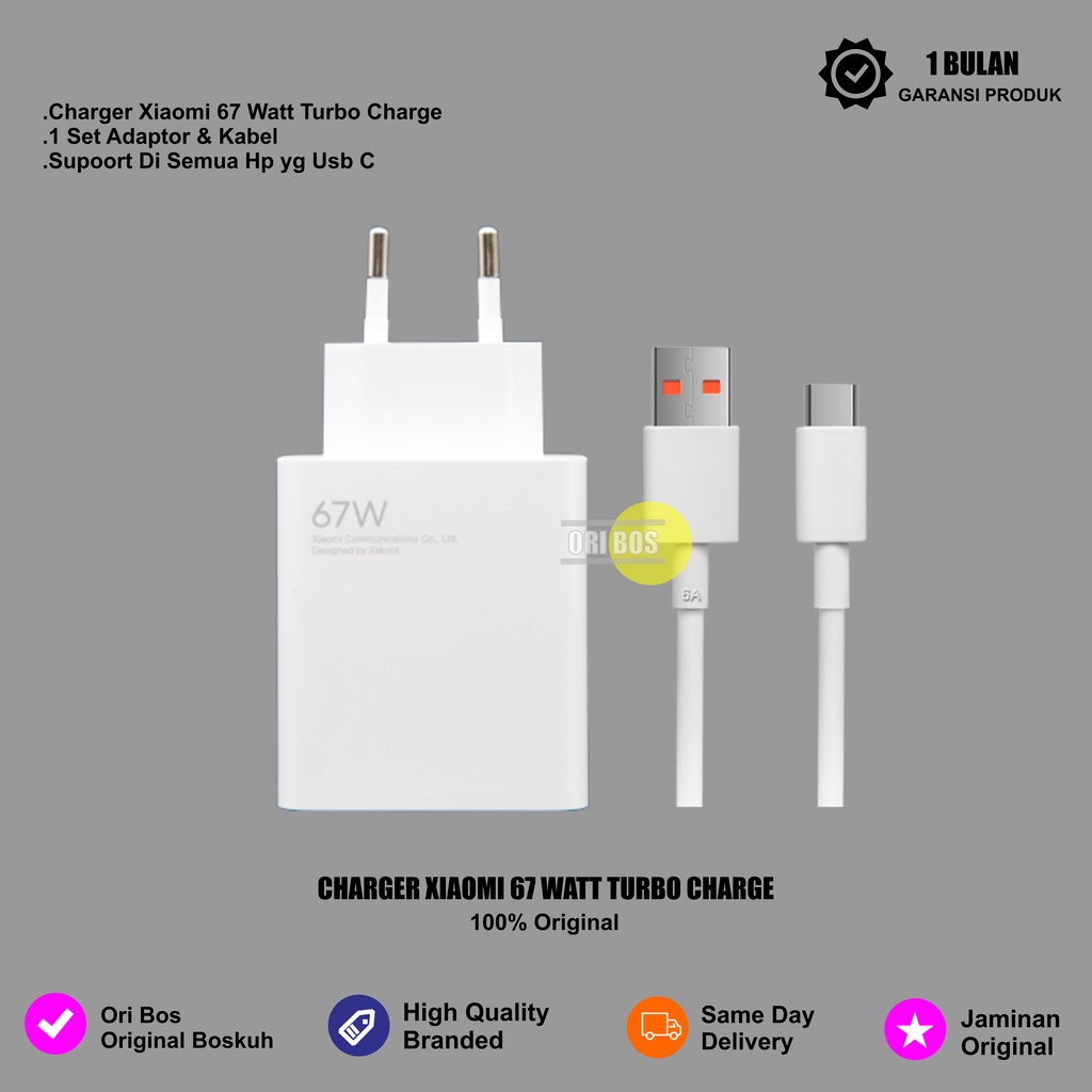 Charger 67watt Dan Cable Data 6Ampere Original Xiaomi