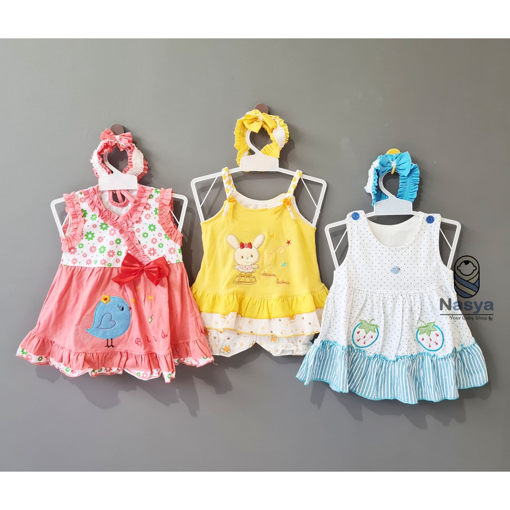 [P-073] Dress Bayi Usia 0-6 Bulan / baju anak perempuan ISI 3 (BONUS BANDANA)