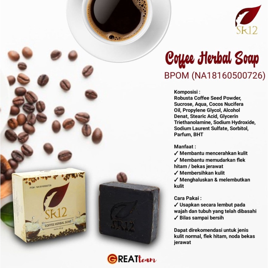 SABUN KOPI HERBAL TERLARIS..!!! COFFEE HERBAL SOAP SR12 BPOM / ANTI KUSAM / SABUN FLEK HITAM BPOM