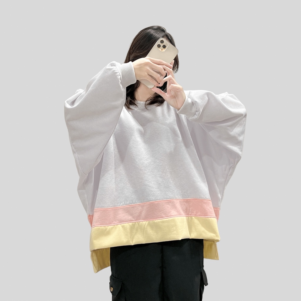 SWEATER OVERSIZE XXXL KOMBINASI 3 WARNA SWITER TANGAN BALON BATWING