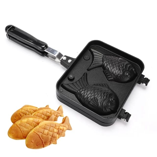 Cetakan TAIYAKI WAFEL MAKER Teflon Marble Cetakan Kue Dua ikan teflon Anti lengket Waffle bungeoppang pan japan DIY Baking Mold