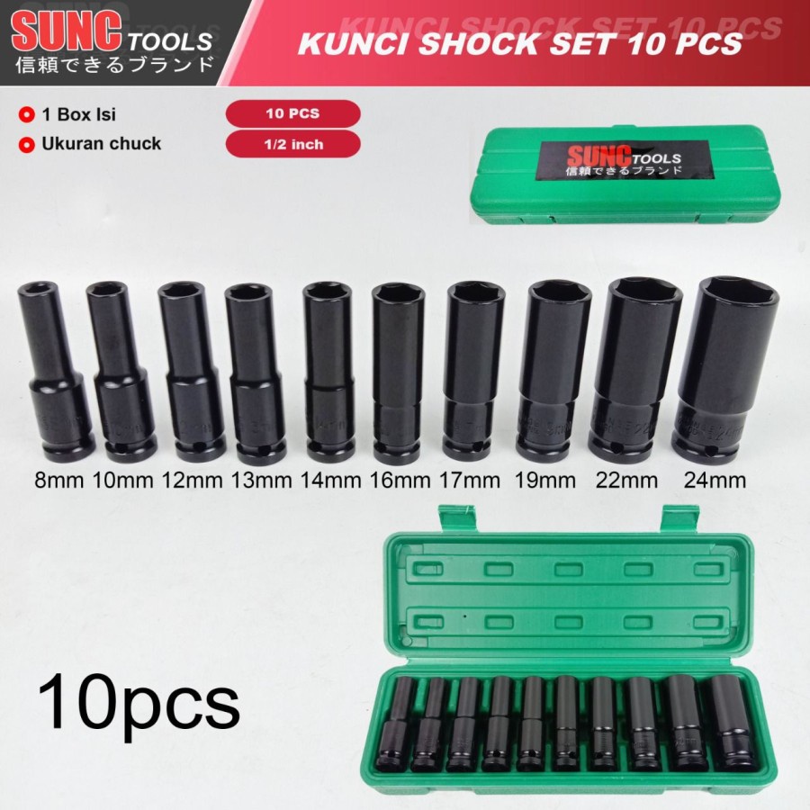 Mata Socket Impact Cordless Panjang set 10Pcs Drive 1/2" Kunci sok set