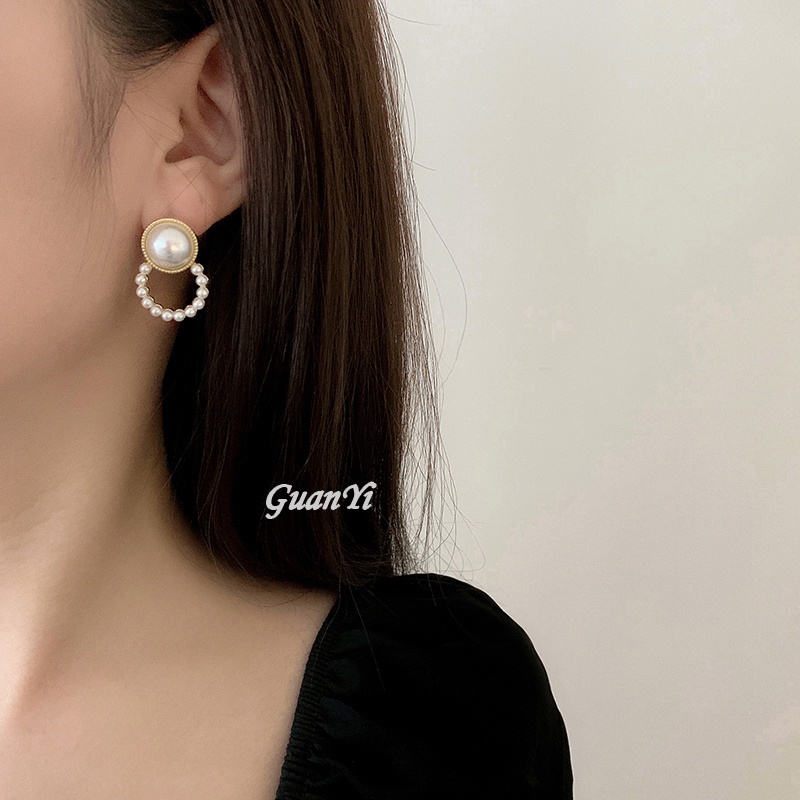 Retro Wanita Anting Mutiara Fashion Indah Berlapis Emas Klip Telinga Gaya Korea Berlebihan Cinta Telinga Klip