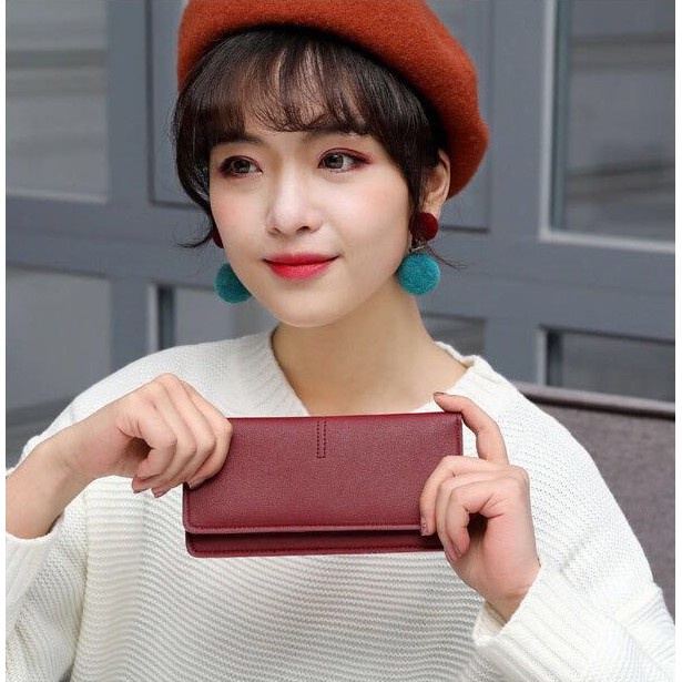 FYGALERY FYDP013 Dompet Wanita Panjang Lipat Dompet Polos PU Fashion Cewek