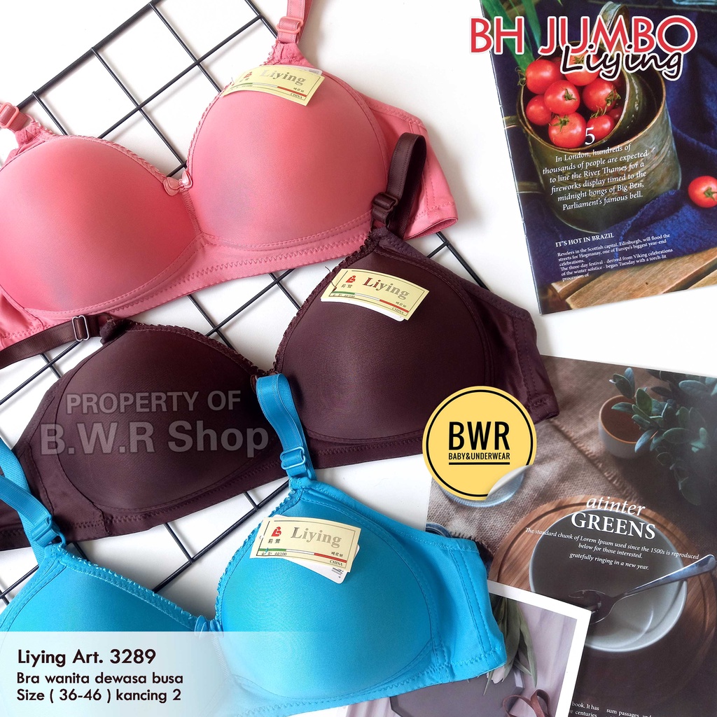 BH Liying 3289 BUSA Jumbo / Bra Wanita Dewasa Tanpa Kawat Busa Sedang Big Size Kancing 2 | Bwr