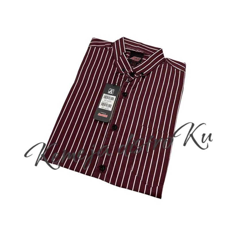 Kemeja Salur Pria Stripe Lengan Pendek Cowok Baju Garis-garis Belang Liris Setrip M L XL