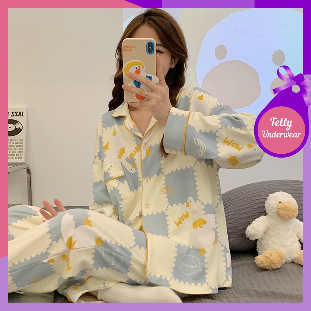 TELLY ➡️ 380 Piyama Baju Tidur Wanita Leisure Import Fashion Korea Kerah Kancing Lengan Panjang