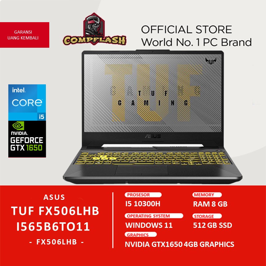 LAPTOP GAMING ASUS TUF FX506LHB INTEL  I5 10300H GTX1650 RAM 16GB 512GB SSD W11+OHS 15.6FHD 144HZ