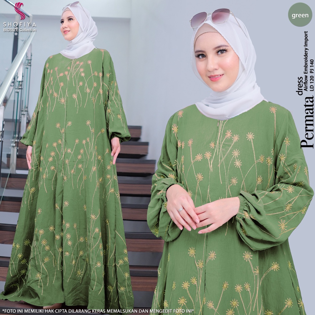 Shofiya Bigsize Jumbo Terbaru Permata Dress Pakaian Muslim Wanita Kekinian Gamis Murah Lengan Panjan