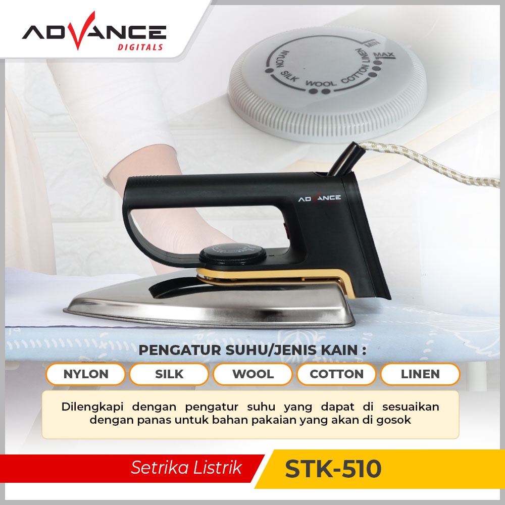 Setrika Uap Listrik Advance (Dry Iron) Anti Lengket STK510 Setrika Listrik hemat listrik 350 W Bergaransi Resmi 1 Tahun