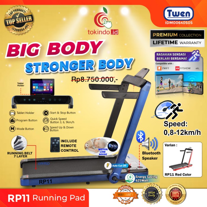 Twen Rp11 Biru Treadmill Elektrik Motorized Treadmill Listrik Treadmil