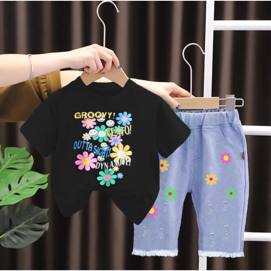 PROMO-SETELAN ANAK BAJU KAOS CELANA PANJANG BAHAN JEANS SETELAN ANAK PEREMPUAN UMUR 1-5 TAHUN PAKAIAN ANAK TERBARU